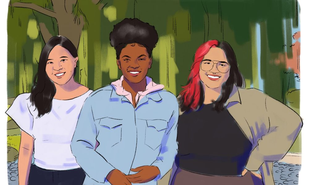 drawing of three diverse women.