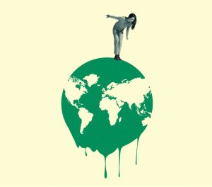 drawing of the earth melting with a girl standing on top